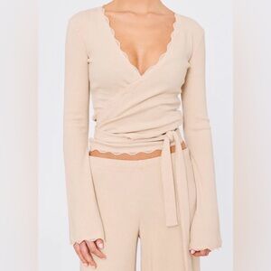 Phe Phe Wrap Top & Lounge Pant Set in Iced Latte. BRAND NEW!! Still in packaging